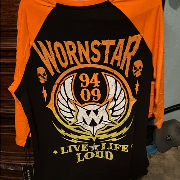 Mens large multicolor Wornstar “live life loud” long sleeve 3/4 sleeve t-shirt! - Picture 2 of 3